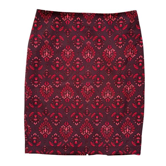 Ann Taylor Pencil Skirt Womens Sz 8 Red Damask Print Lined Professional Academia - Picture 1 of 8